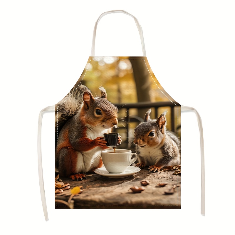 Kitchen Baking Ideas - Tablier en lin imprimé scène d'écureuil
